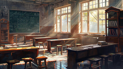 Classroom scene showing formal education sector, AI Generated