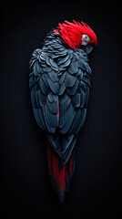 Obraz premium Beautiful red parrot isolated on black background. Close up.