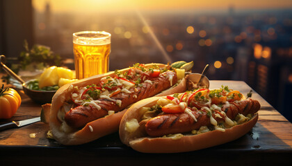 Recreation of a tasty hot dogs in a table	 - obrazy, fototapety, plakaty