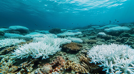 Patch of bleached coral reef due to climate change, AI Generated