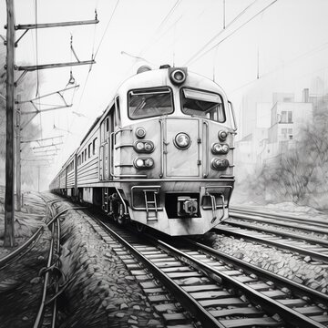 Pencil sketch nice fast paced train images Generative AI