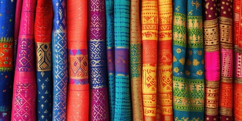 Colorful Traditional South Asian Woven Fabric Hanging - obrazy, fototapety, plakaty