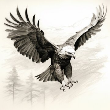 Pencil sketch nice flying eagle image Generative AI