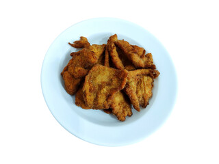 Closeup portion of breaded chicken breast 
