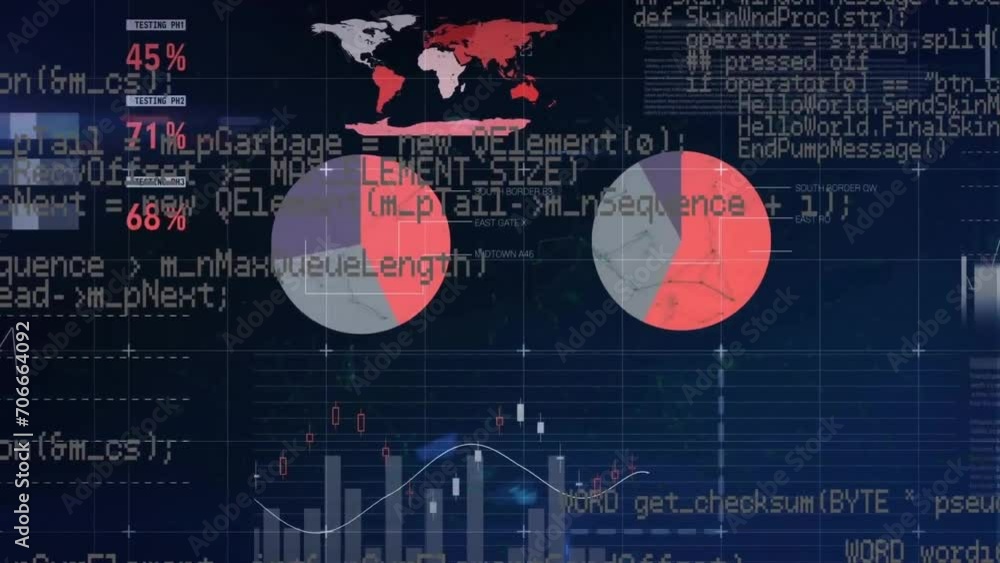 Poster animation of financial data processing on black background