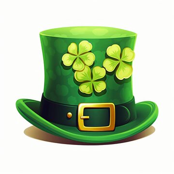 st. patrick's day green hat with clover isolated white background