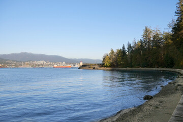 Beautiful view of the Brockton Point Lighthouse lookout during a fall season at Stanley Park in Vancouver, British Columbia, Canada