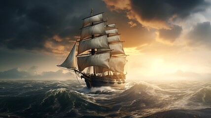 Fototapeta premium Century clipper ship speeding across ocean photography image Ai generated art