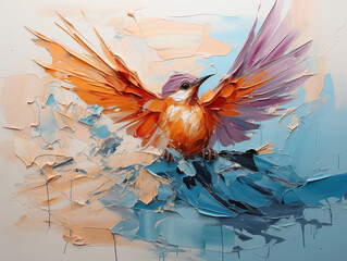 Interior oil painting, bird