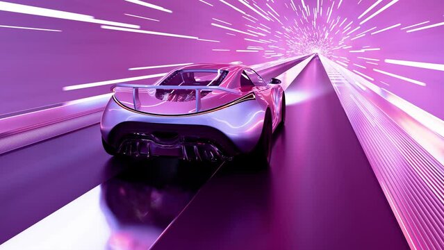 Futuristic Car in Hyper Speed Tunnel