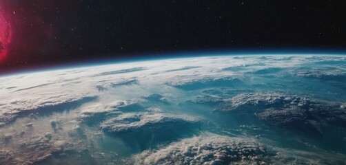  a view of the earth from space, with a bright red object in the middle of the image and a bright red object in the middle of the image.