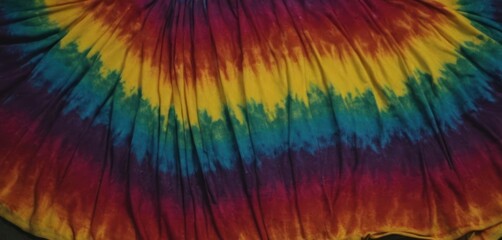  a multicolored tie - dyed skirt is laying on top of a piece of cloth on a table top. - obrazy, fototapety, plakaty