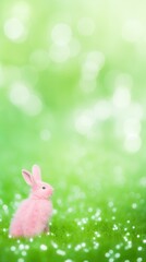 Pink Bunny in Spring Meadow