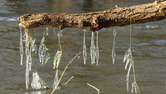 Eisskulpturen an der Eder bei Grifte in Nordhessen
