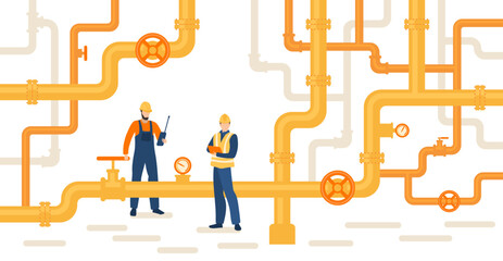 Gas pumping station, gas industry and gas transport system.  Energy resources. Fuel products industry. Petrol production workers
