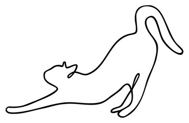 Cat Stretching Continuous Line Art