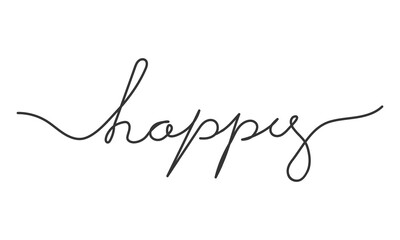 Happy lettering, one line word. Hand drawn motivation and inspiration phrase happy. Calligraphy Smooth line. Vector illustration - obrazy, fototapety, plakaty