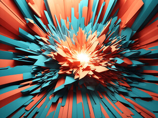 Extraordinary 3D illustration, Abstract geometric background. Explosion power design with crushing surface.