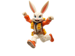a toy bunny jumping in the air