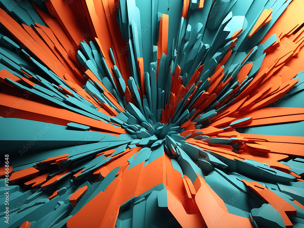 Poster extraordinary 3d illustration, abstract geometric background. explosion power design with crushing s