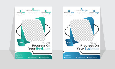 Corporate modern business flyer template design set, minimal business flyer template or eye catching flyer design, flyer in A4 with colorful business proposal, modern with blue and green flyer