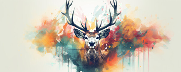 Watercolor deerhead animal photo on white background. - obrazy, fototapety, plakaty