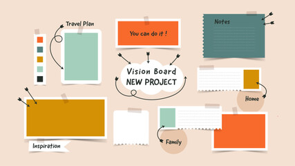 Vector photo collage template moodboard pictures grids vector illustration, vision board  © Lunny Wind