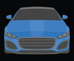 front view Vector Illustration of Isolated highlight  color car on black background, Vehicle in a Flat Cartoon Style.
