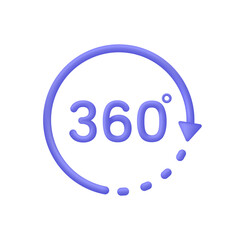 3D 360 icon. 360 degree view symbol. Panoramas and 360 degrees rotating. Virtual reality concept