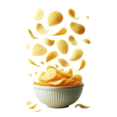  potato chips in the air falling or flying on a transparent background PNG - obrazy, fototapety, plakaty