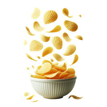  Potato Chips In The Air Falling Or Flying On A Transparent Background PNG