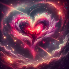 Cosmic love story painted in the stars with fiery trails