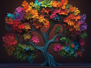 3d render of a colorful tree. Tree with colorful leaves.