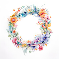 Fototapeta na wymiar Watercolor wreath of flowers.