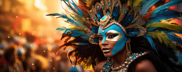 Carnival mask feathers amazing detail. luxury carnival mask for  festive  party, copy space for text.