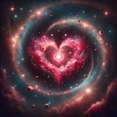 Spiral galaxy cradles a radiant heart nebula