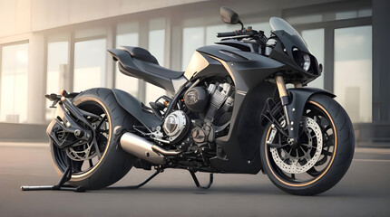 A black color motorcycle on the street Ai Generated