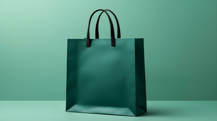 Dark Green Shopping Bag on a light Background with Copy Space. Template for Sales and Auctions