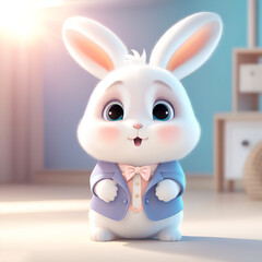 Cute little fluffy bunny wearing suit.  Adorable bunny wearing a bow tie and a colorful suit.