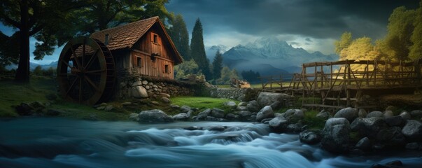 Old historic water mill in beautiful landscape