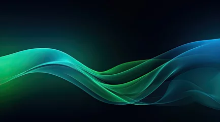 Poster Colorful energy-charged background with dark sky-blue and green waves. AI generated illustration. © Ольга Зуевская