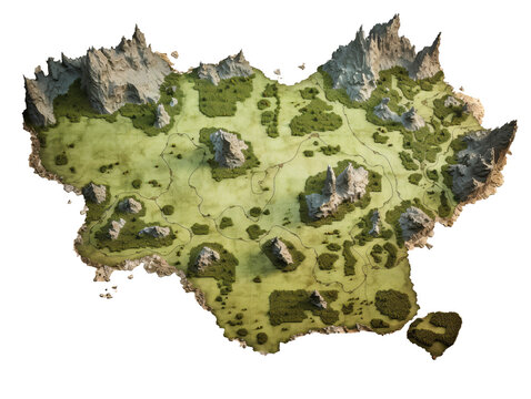 a map of a land with rocks and grass