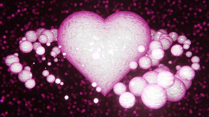 Fototapeta premium Abstract romantic valentine 3D wallpaper of heart planet glowing particles in cyberspace 4K rendered background
