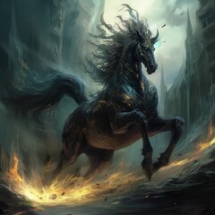 Obraz na płótnie Canvas Beautiful wild animal black racing horse running elegant pictures