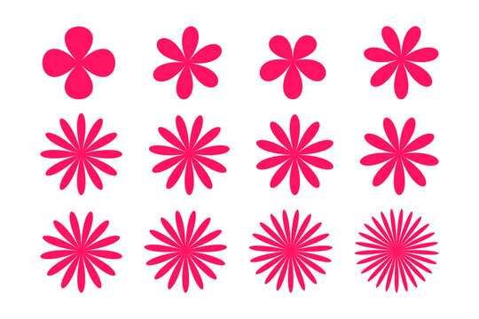 Flower shapes for Swiss minimalist design. Geometric postmodern grunge primitives in pink