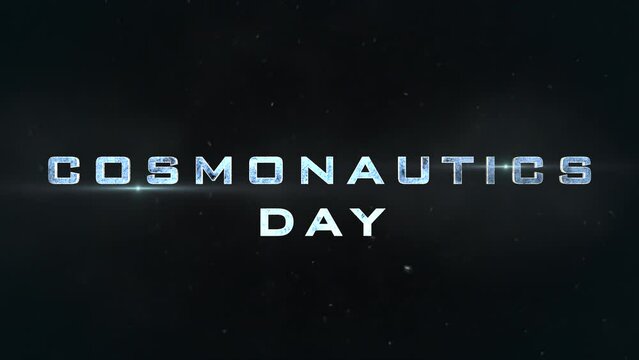 Celebrate Cosmonauts Day with this captivating promotional image featuring white letters on a black background, promising an exciting space exploration event or program