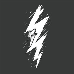 Unleash the raw power of nature with this stunning vector design featuring a majestic wolf seamlessly fused with a dynamic lightning bolt paint stroke.