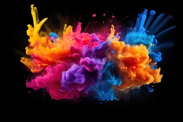 Colorful powder explosion on black background - obrazy, fototapety, plakaty