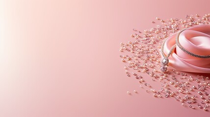 a light pink uniform background, adorned with sparkles, a composition or scene in a minimalist modern style, focusing on simplicity and elegance.