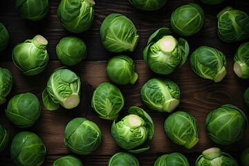 Fresh brussels sprouts on wooden background